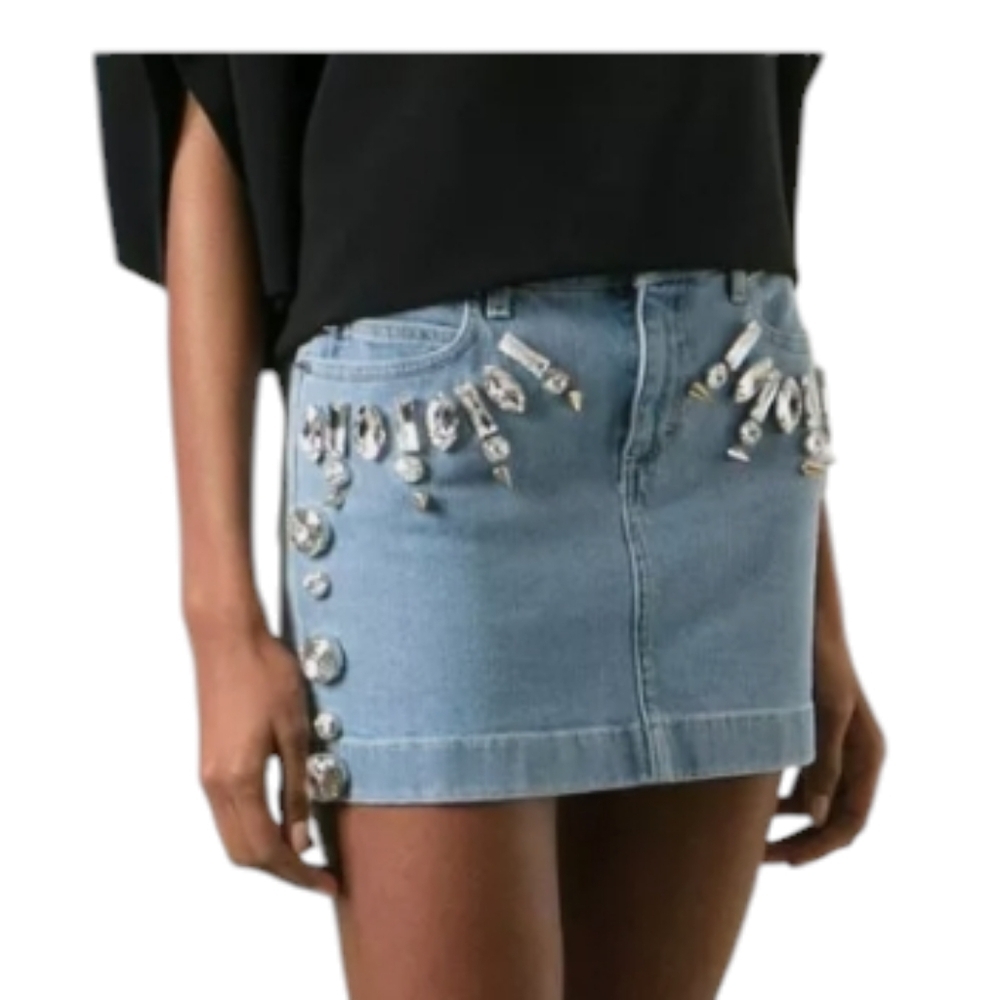 EMANUEL UNGARO Denim Studded Skirt... Size 6